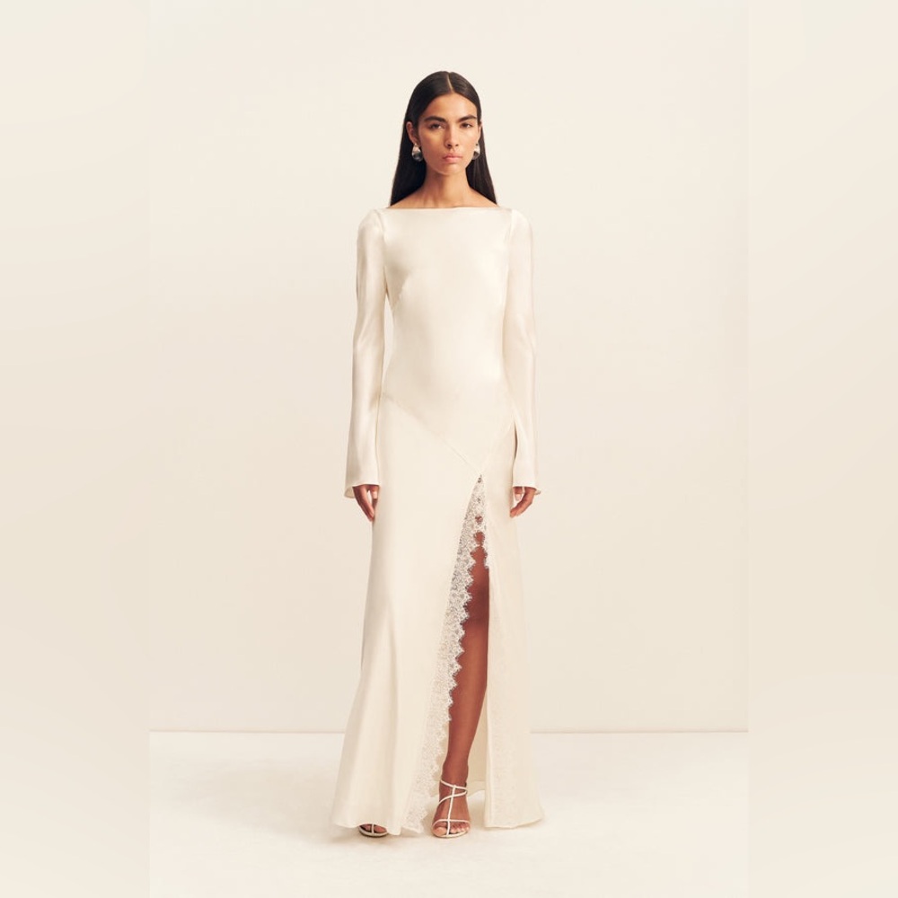 Shona Joy La Lune Cumulus Silk Backless Lace Split Maxi Dress in Ivory Size 6